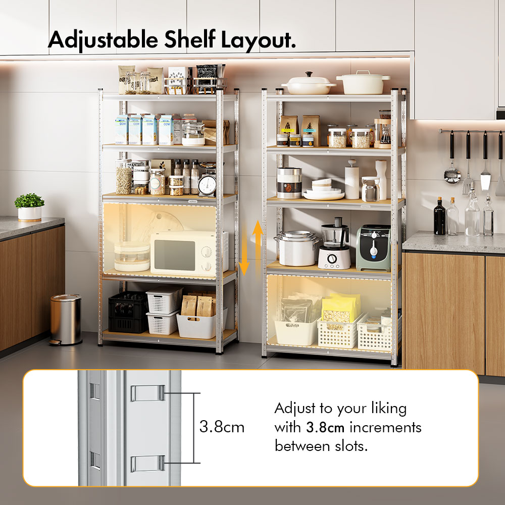 5-Tier Galvanised Steel Corner Shelving Unit x5 –  Silver (180 x 90 x 40cm)