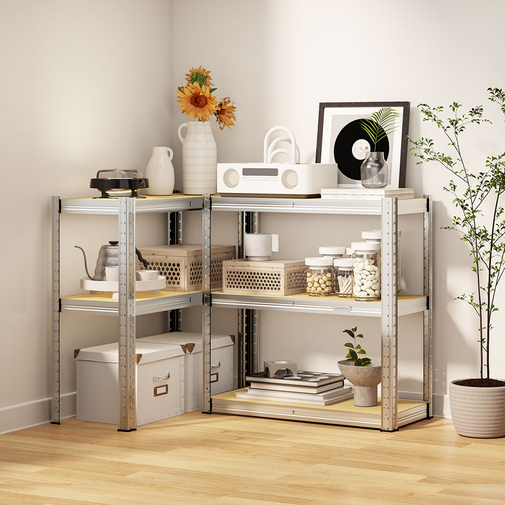 5-Tier Galvanised Steel Corner Shelving Unit x5 –  Silver (180 x 90 x 40cm)