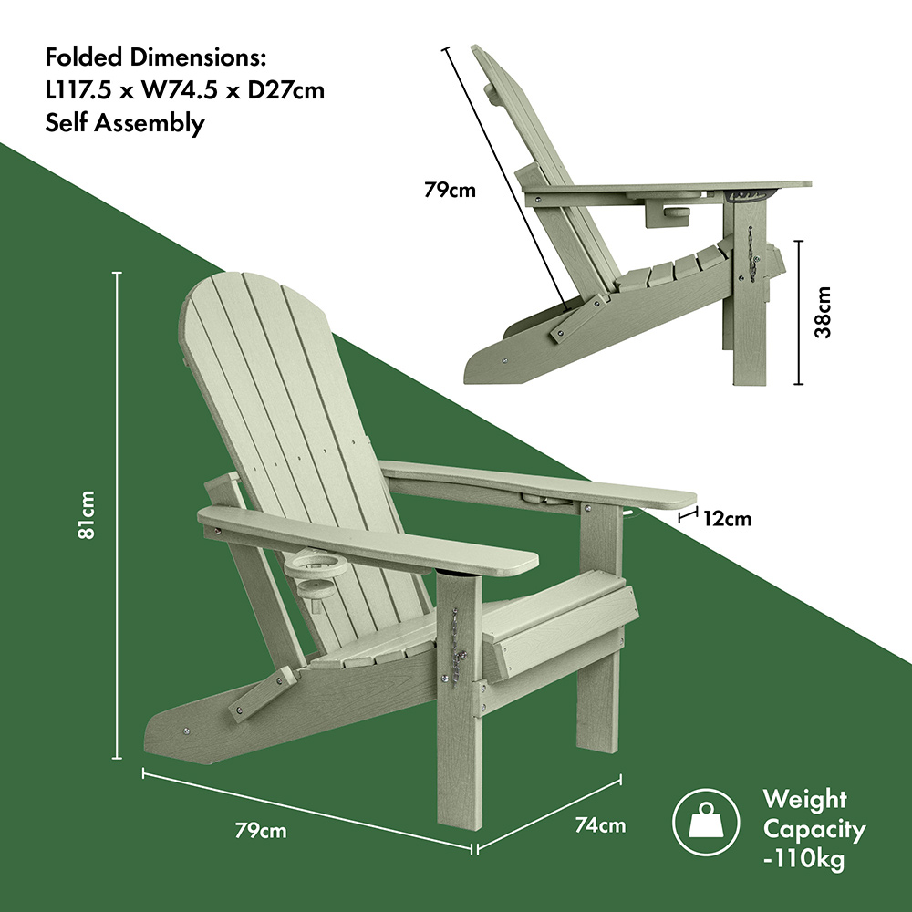 Westport Adirondack Green Folding Garden Chair