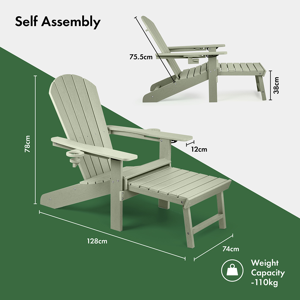 Westport Adirondack Green Garden Chair with Footstool