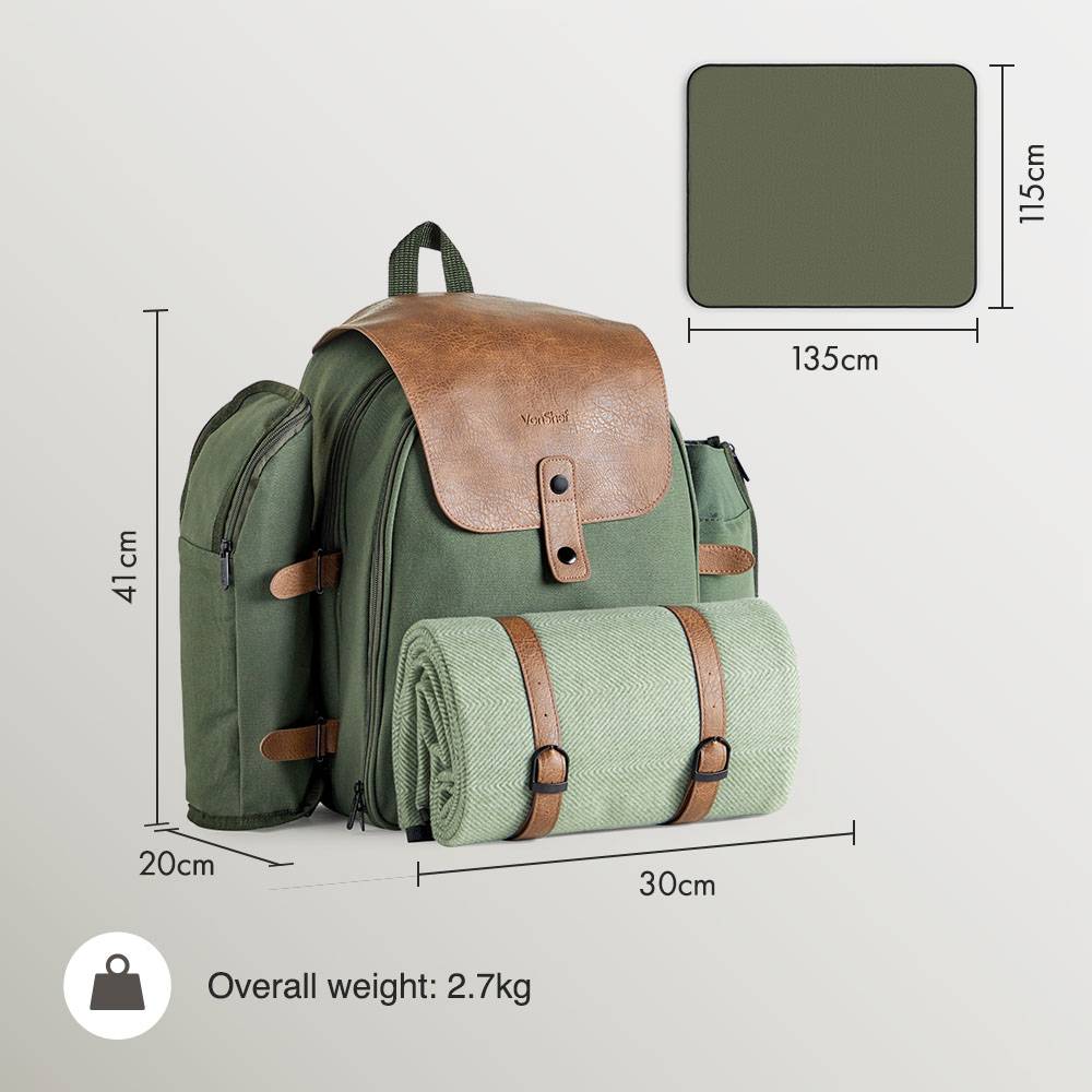 Dark Green Picnic Backpack - 4 Person