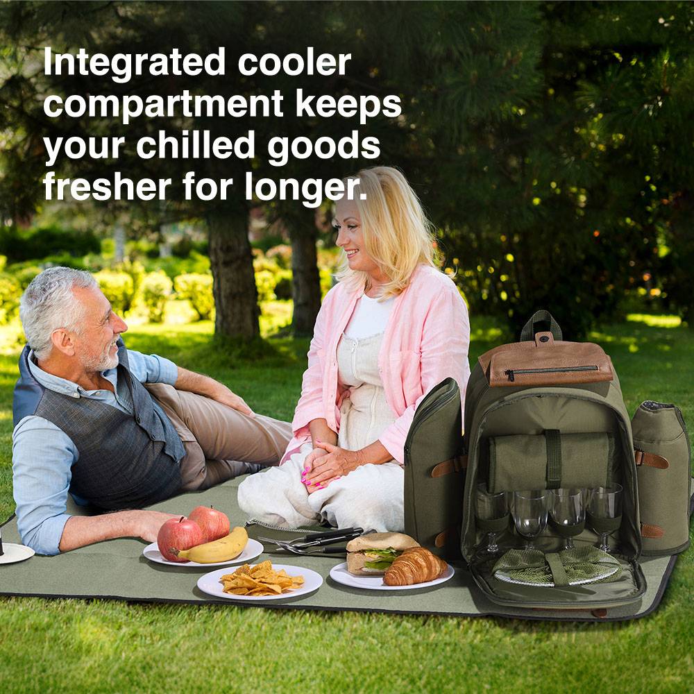 Dark Green Picnic Backpack - 4 Person