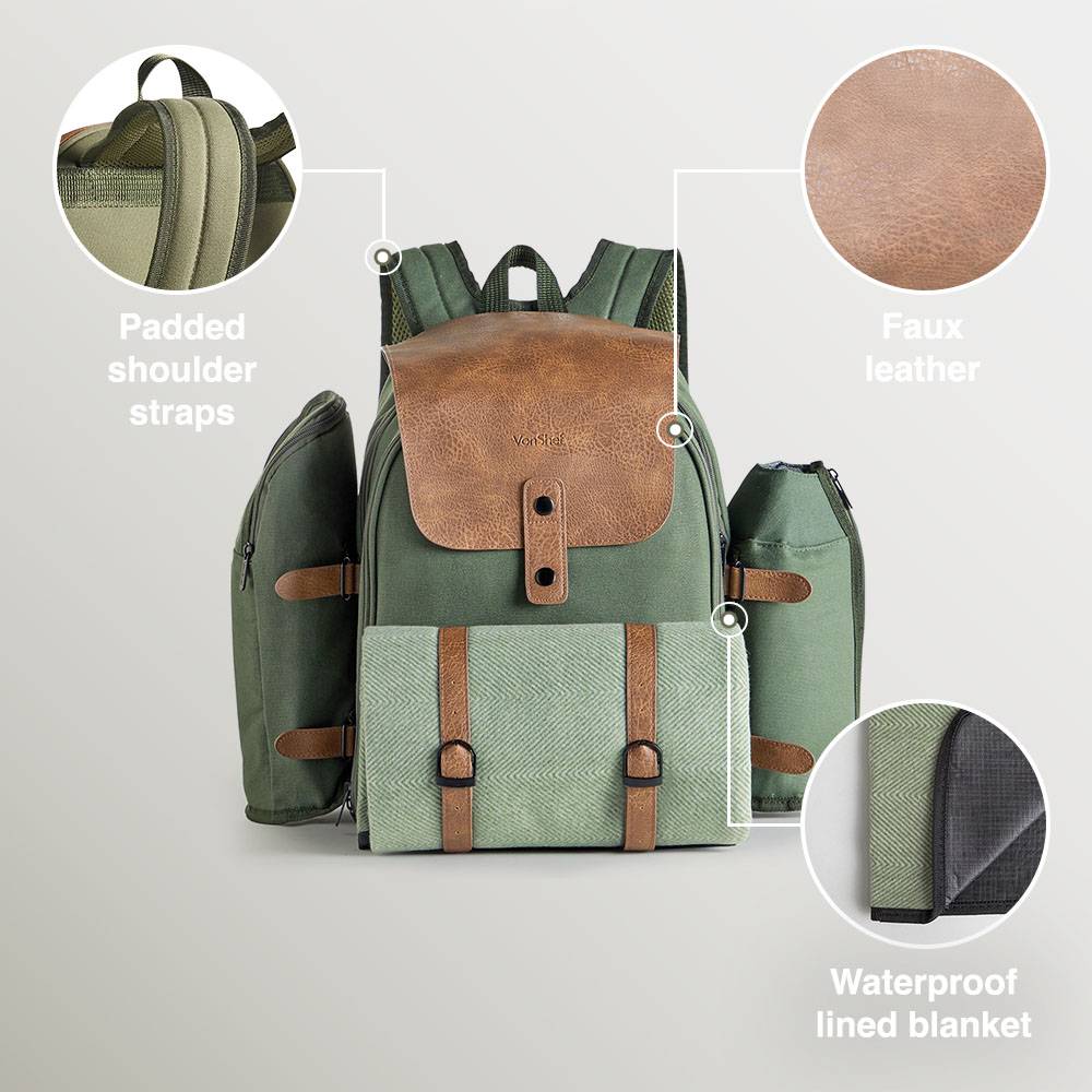 Dark Green Picnic Backpack - 4 Person