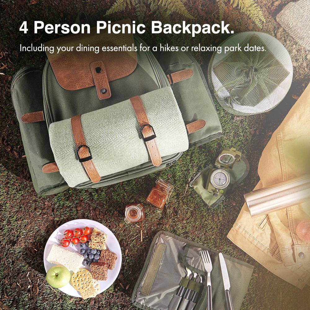 Dark Green Picnic Backpack - 4 Person
