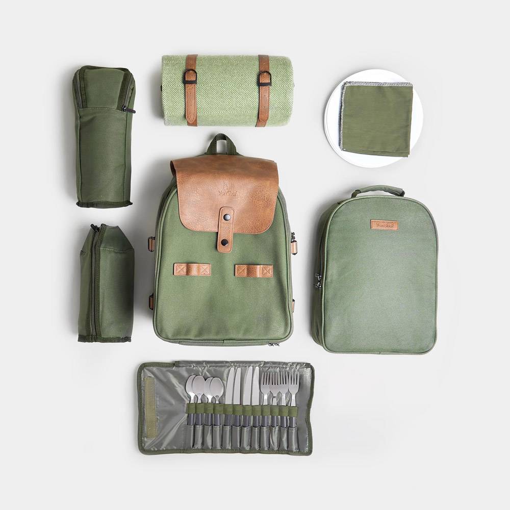 Dark Green Picnic Backpack - 4 Person