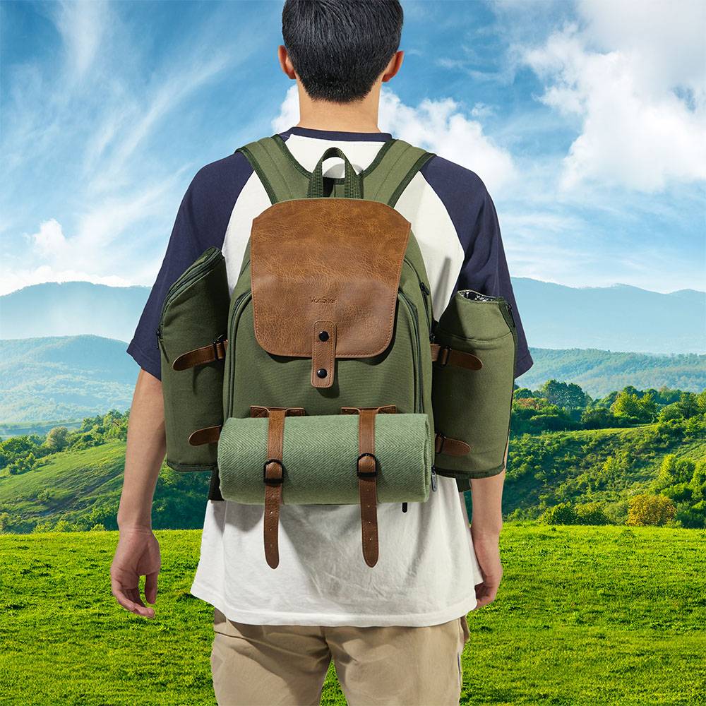 Dark Green Picnic Backpack - 4 Person
