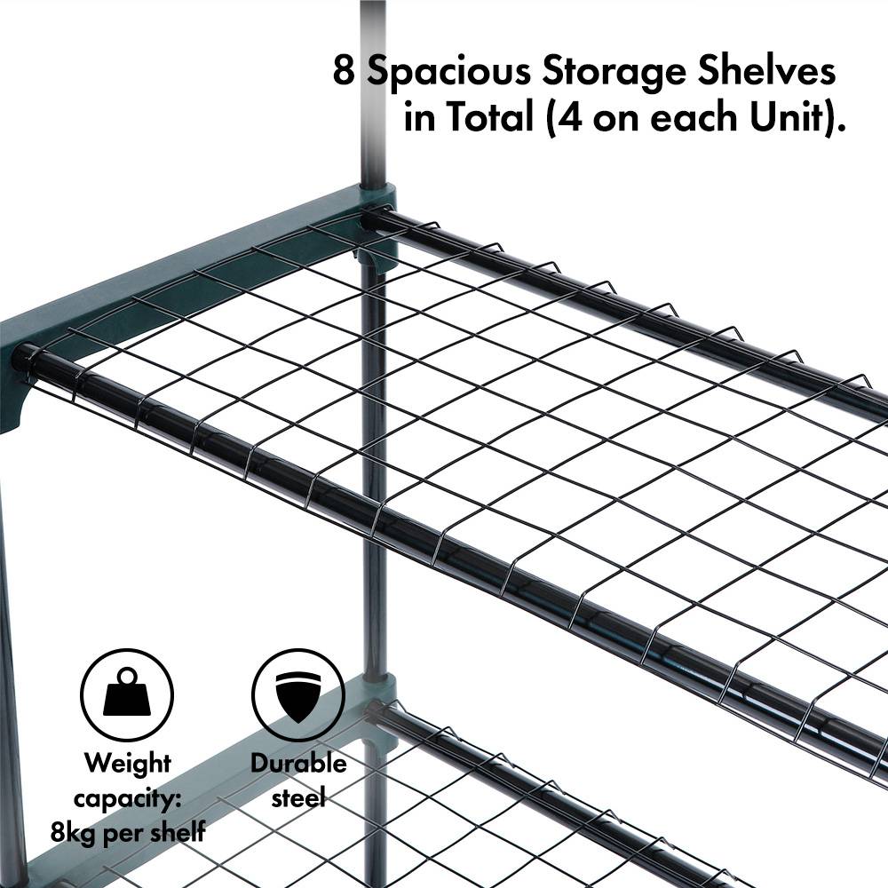 4-Tier Steel Shelving Unit x2 – Green (107 x 90 x 30cm)
