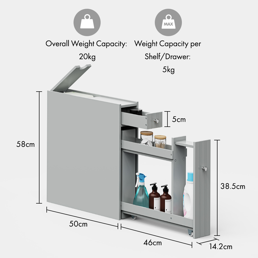 Shrewsbury Grey Slim Bathroom Storage Unit