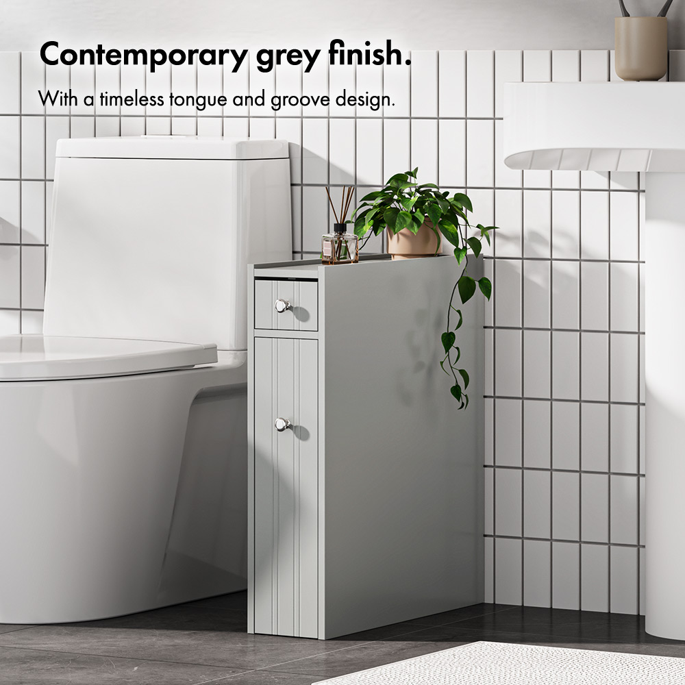 Slimline Grey Storage Unit | Bathroom Storage | VonHaus