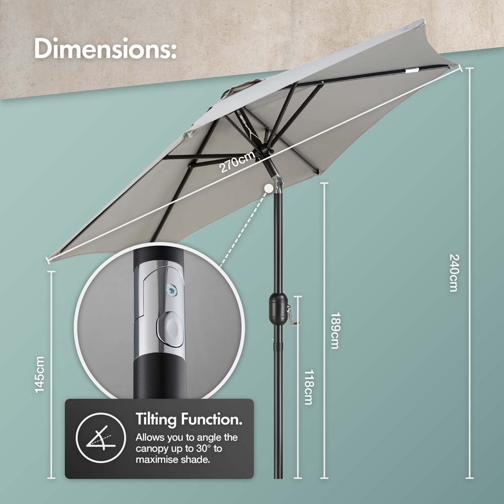 Grey 2.7m Steel Garden Parasol & Base Set (12kg)