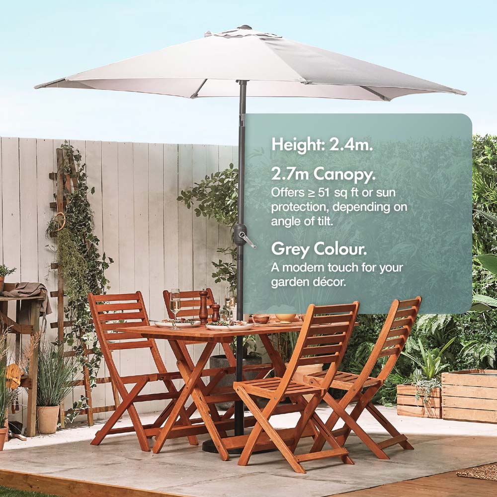 Grey 2.7m Steel Garden Parasol & Base Set (12kg)
