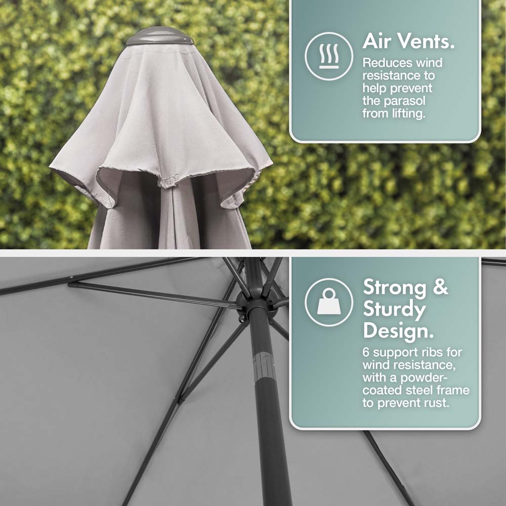Grey 2.7m Steel Garden Parasol & Base Set (9kg)