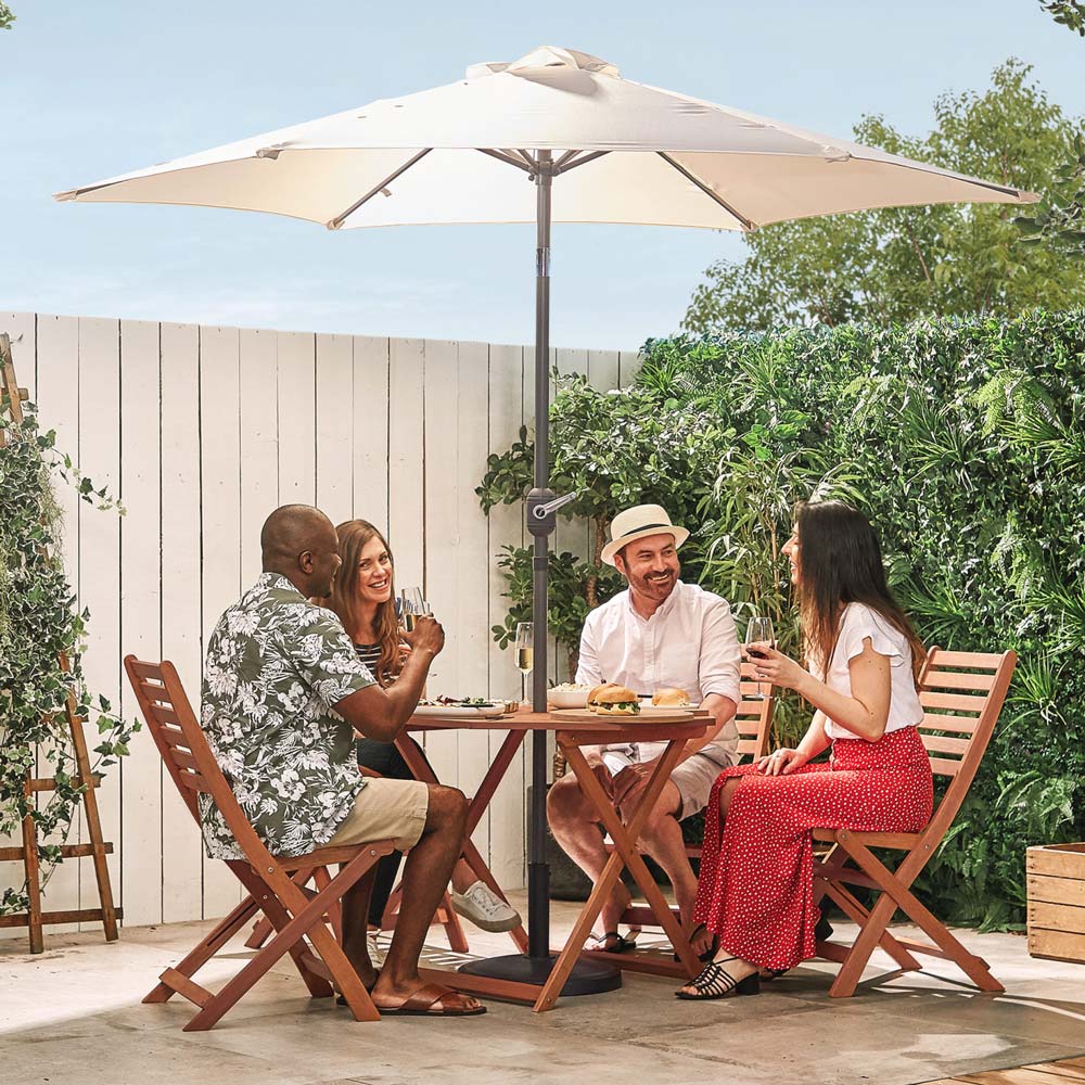 Cream 2.7m Steel Garden Parasol & Base Set (9kg)