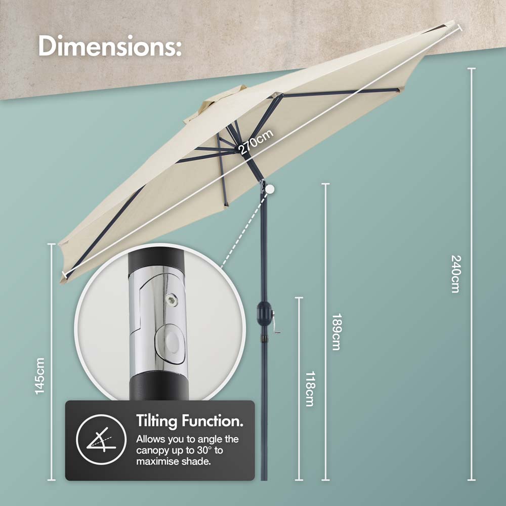 Cream 2.7m Steel Garden Parasol & Base Set (9kg)