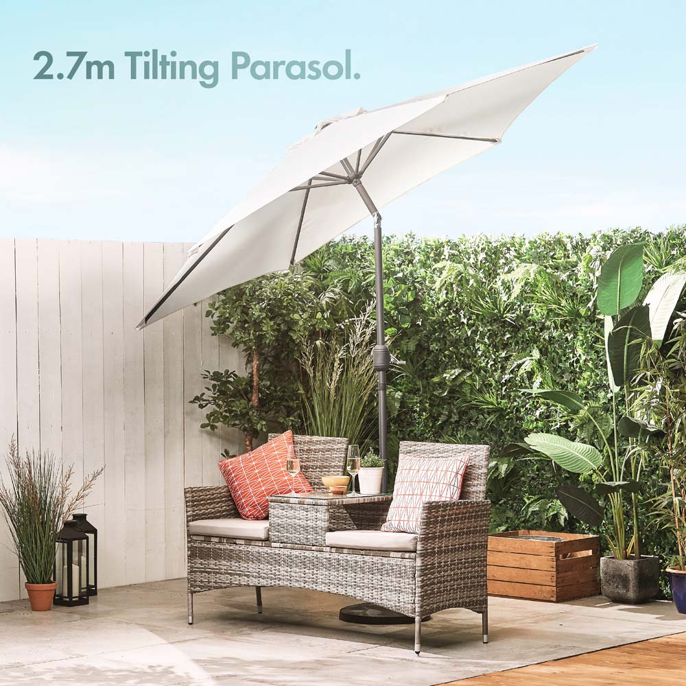 Cream 2.7m Steel Garden Parasol & Base Set (12kg)