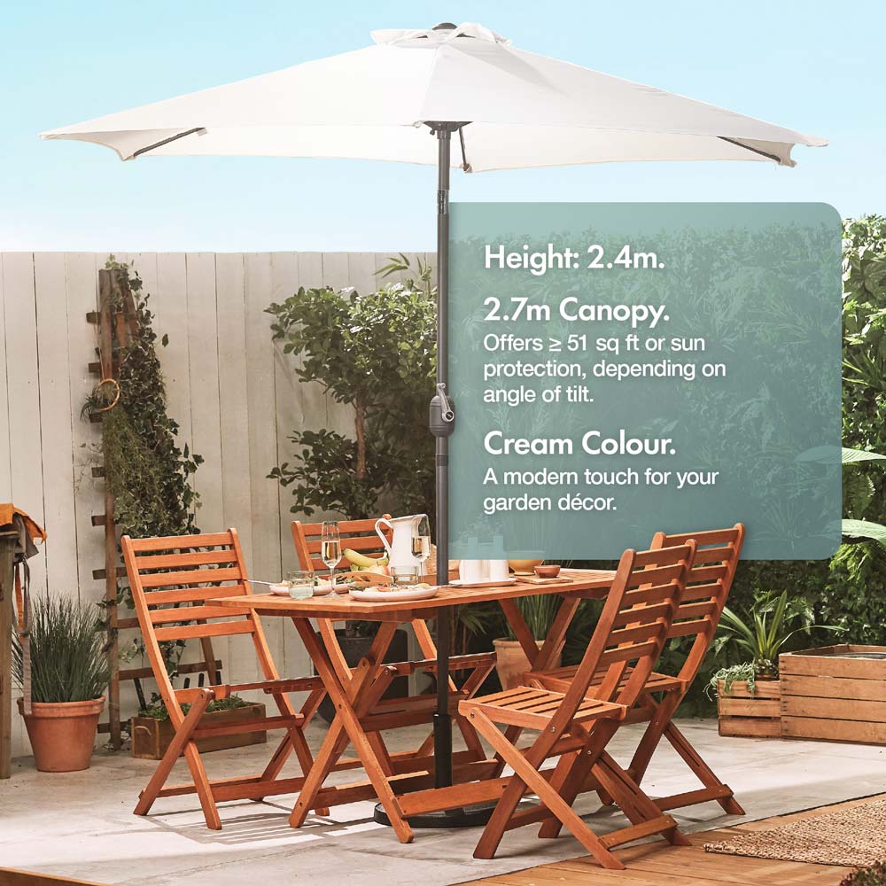 Cream 2.7m Steel Garden Parasol & Base Set (9kg)