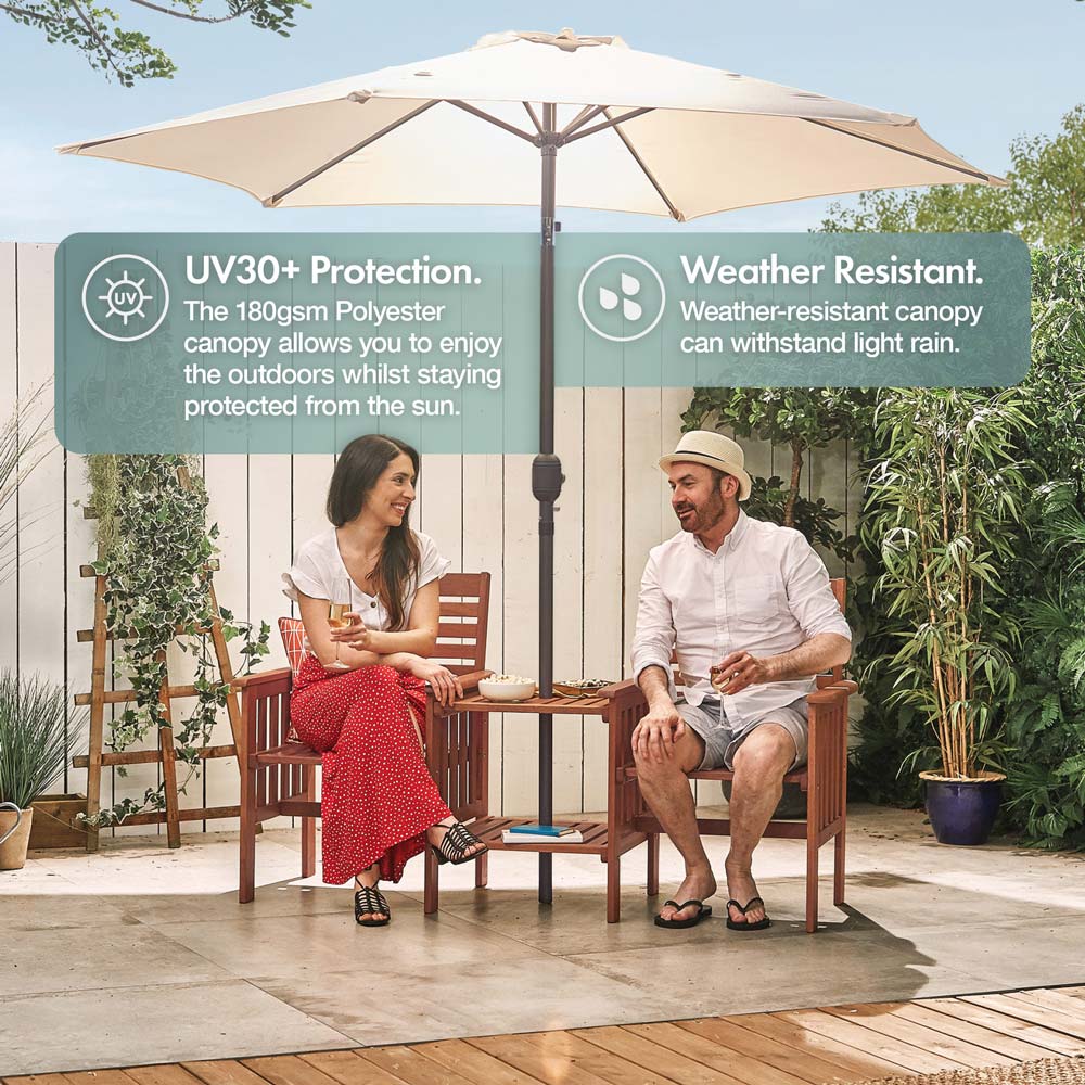 Cream 2.7m Steel Garden Parasol & Base Set (9kg)