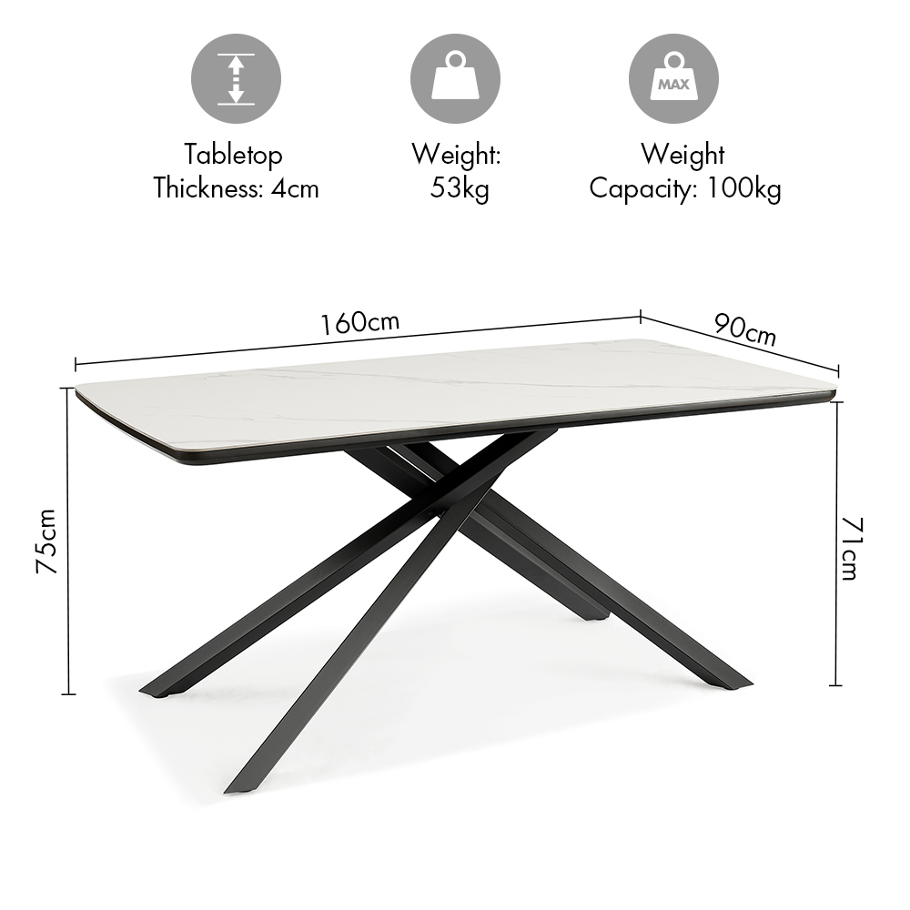 Atherton 160cm White Marble Effect Dining Table - 6 Seater