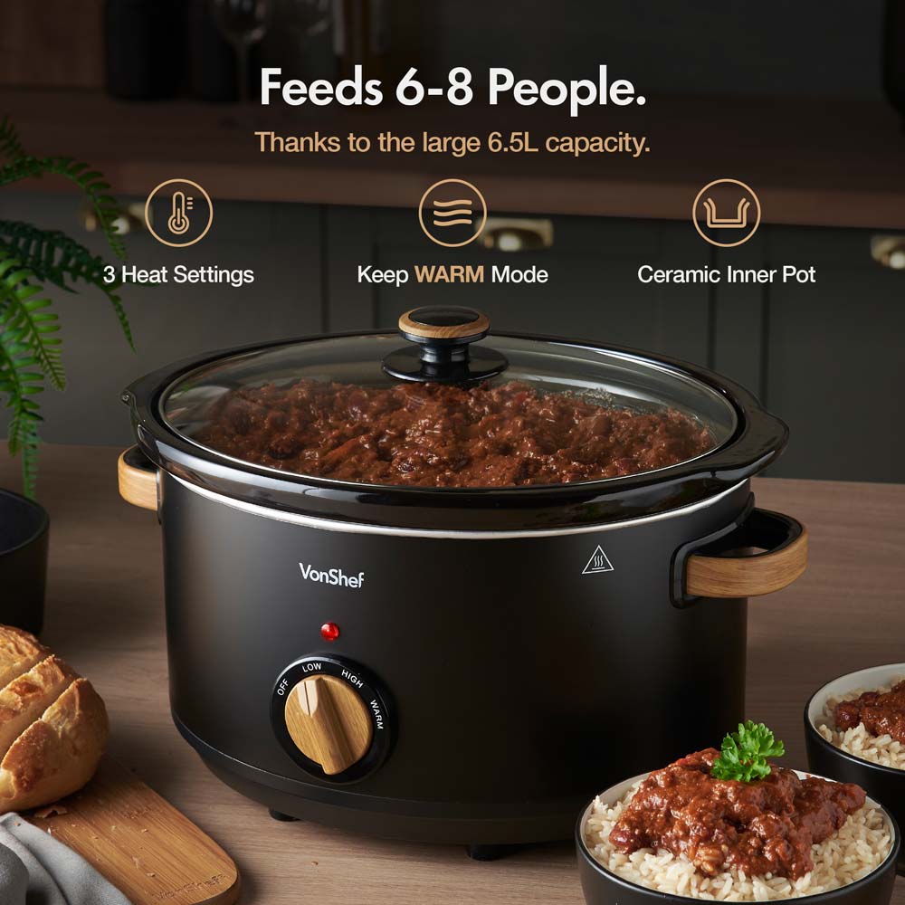 Fika Black & Wood 6.5L Slow Cooker