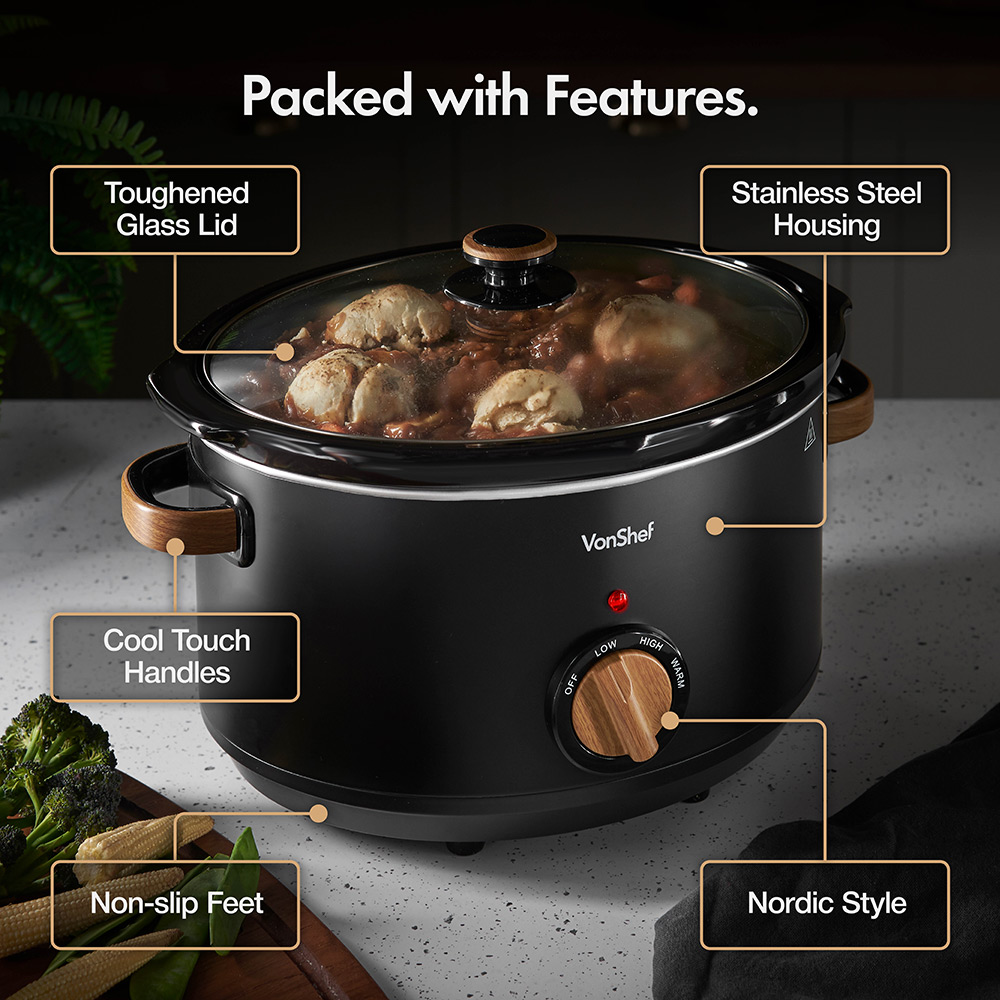 Fika Black & Wood 6.5L Slow Cooker