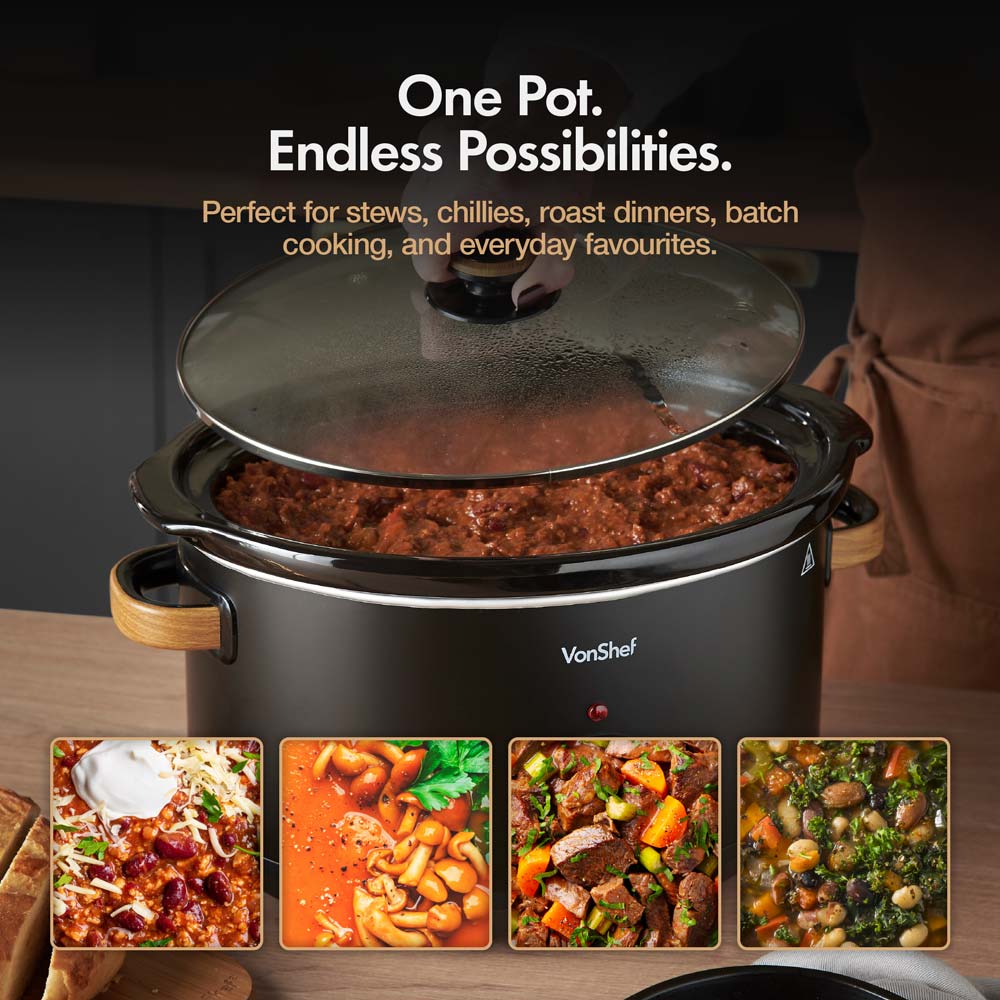 Fika Black & Wood 6.5L Slow Cooker