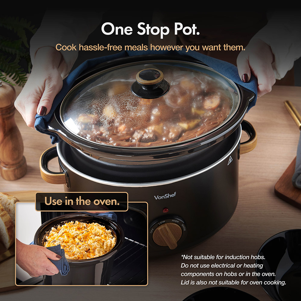 Fika Black & Wood 6.5L Slow Cooker