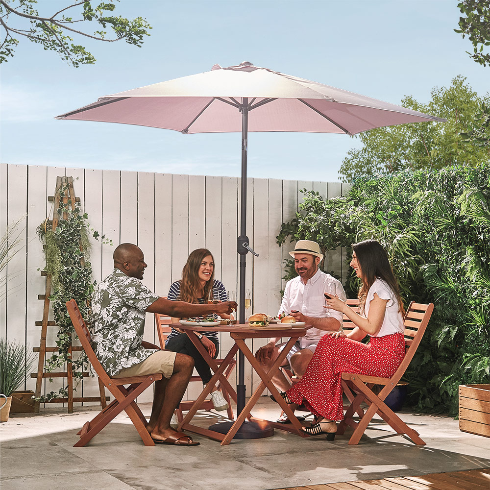 Wooden Dining Set w/ Grey Parasol & Base