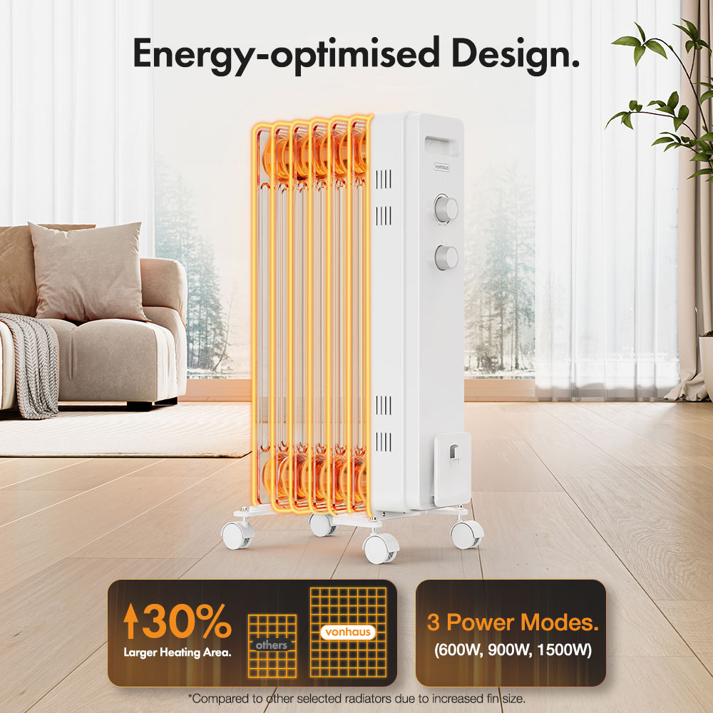 7 Fin Oil Filled Radiator 1500W - White