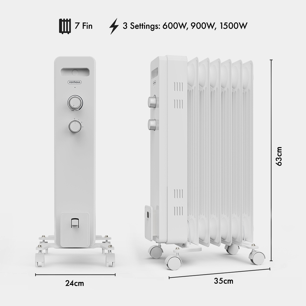 7 Fin Oil Filled Radiator 1500W - White