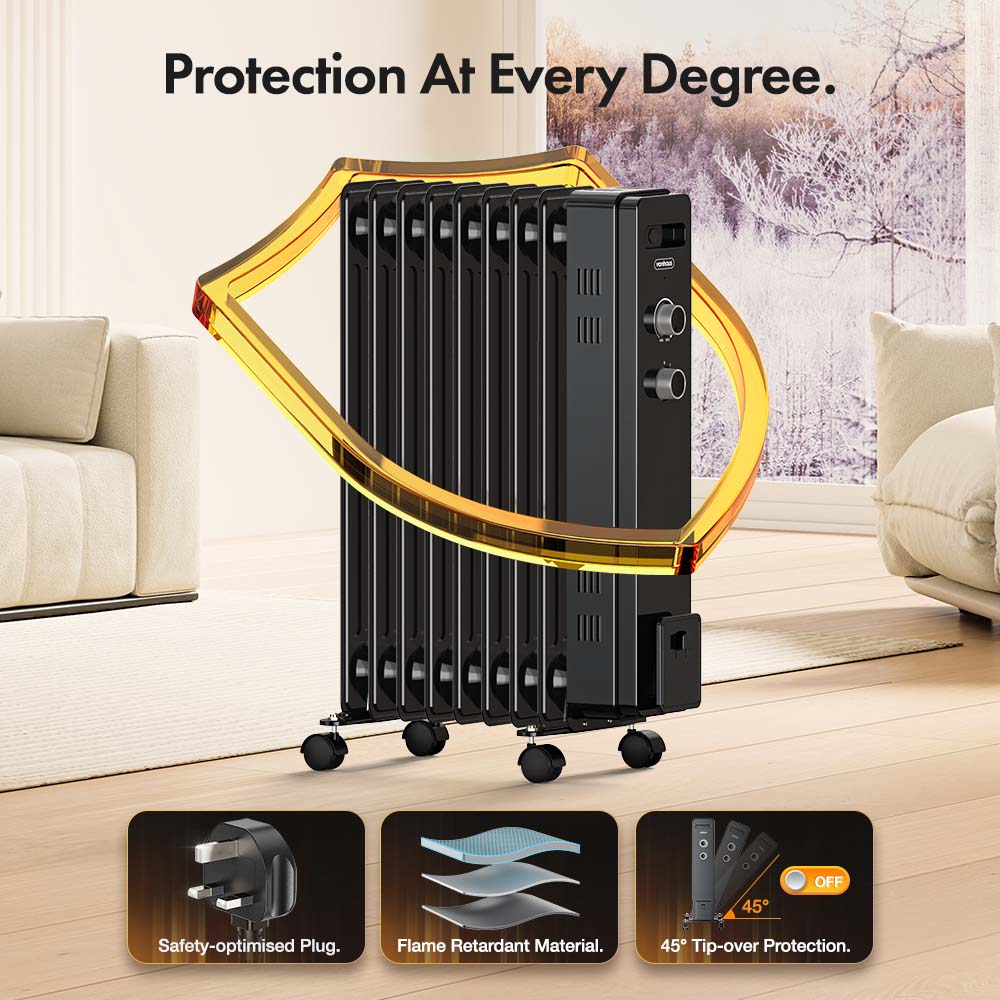 9 Fin Oil Filled Radiator 2000W - Black