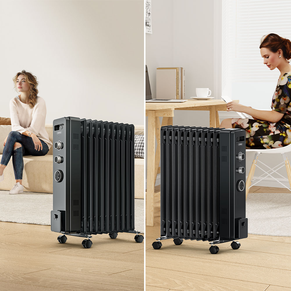 11 Fin Oil Filled Radiator with Timer 2500W - Black