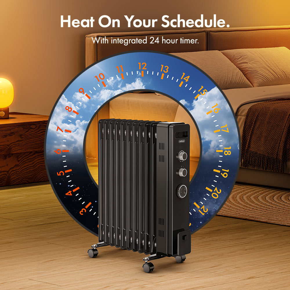 11 Fin Oil Filled Radiator with Timer 2500W - Black