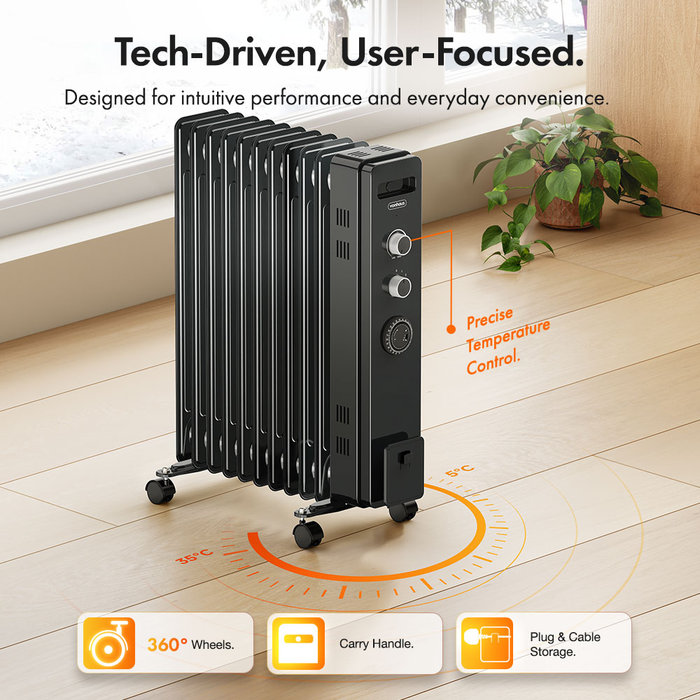 11 Fin Oil Filled Radiator with Timer 2500W - Black