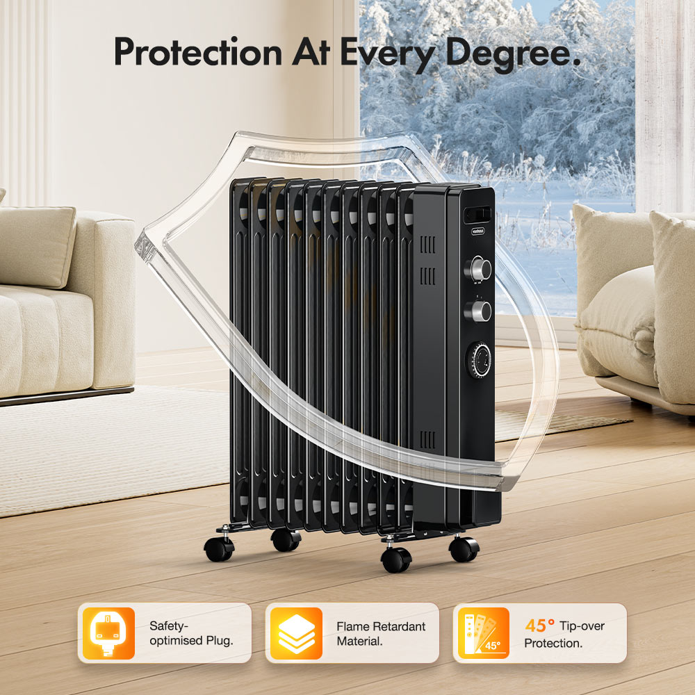 11 Fin Oil Filled Radiator with Timer 2500W - Black