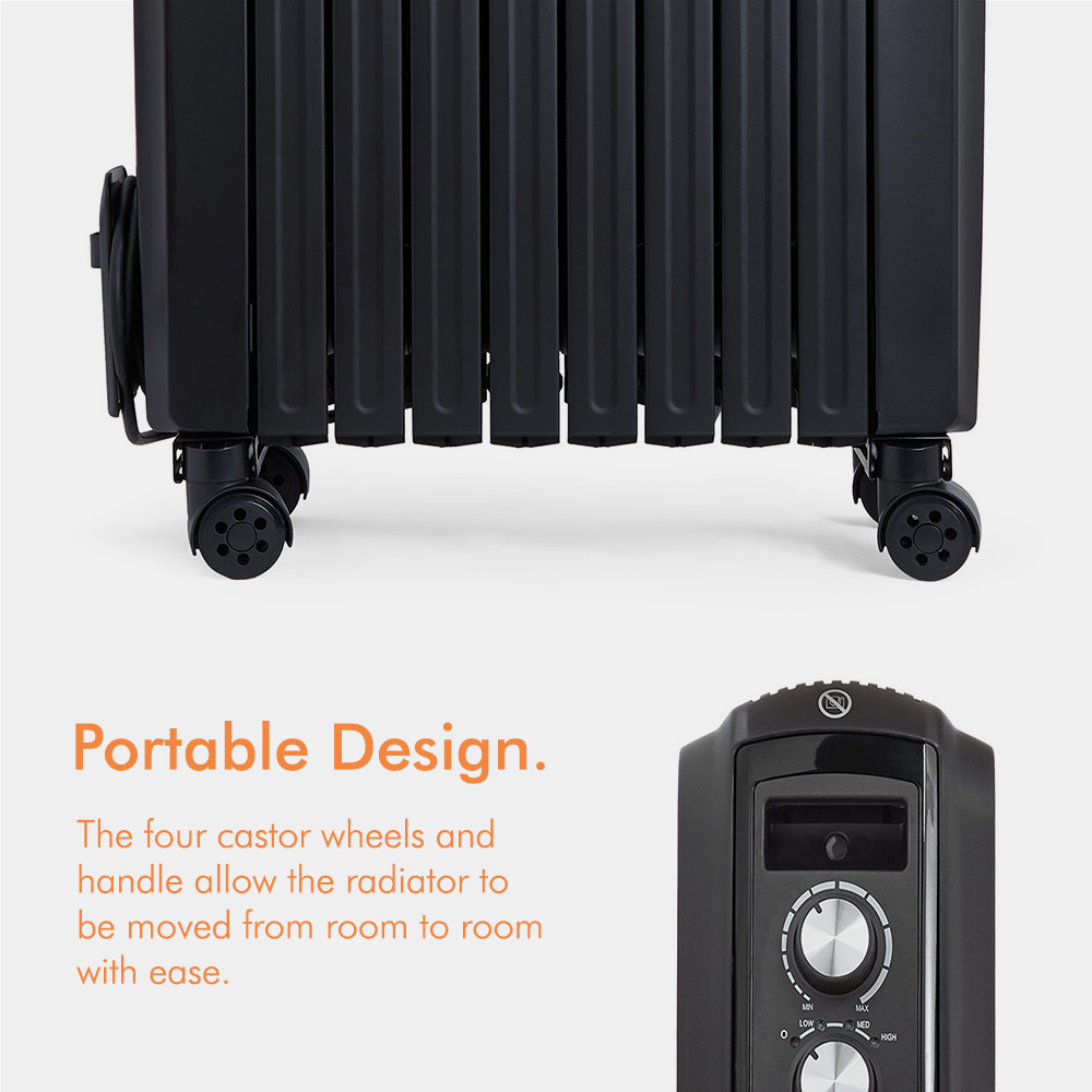 Oil Filled Radiator with Closed Fins - 2000W
