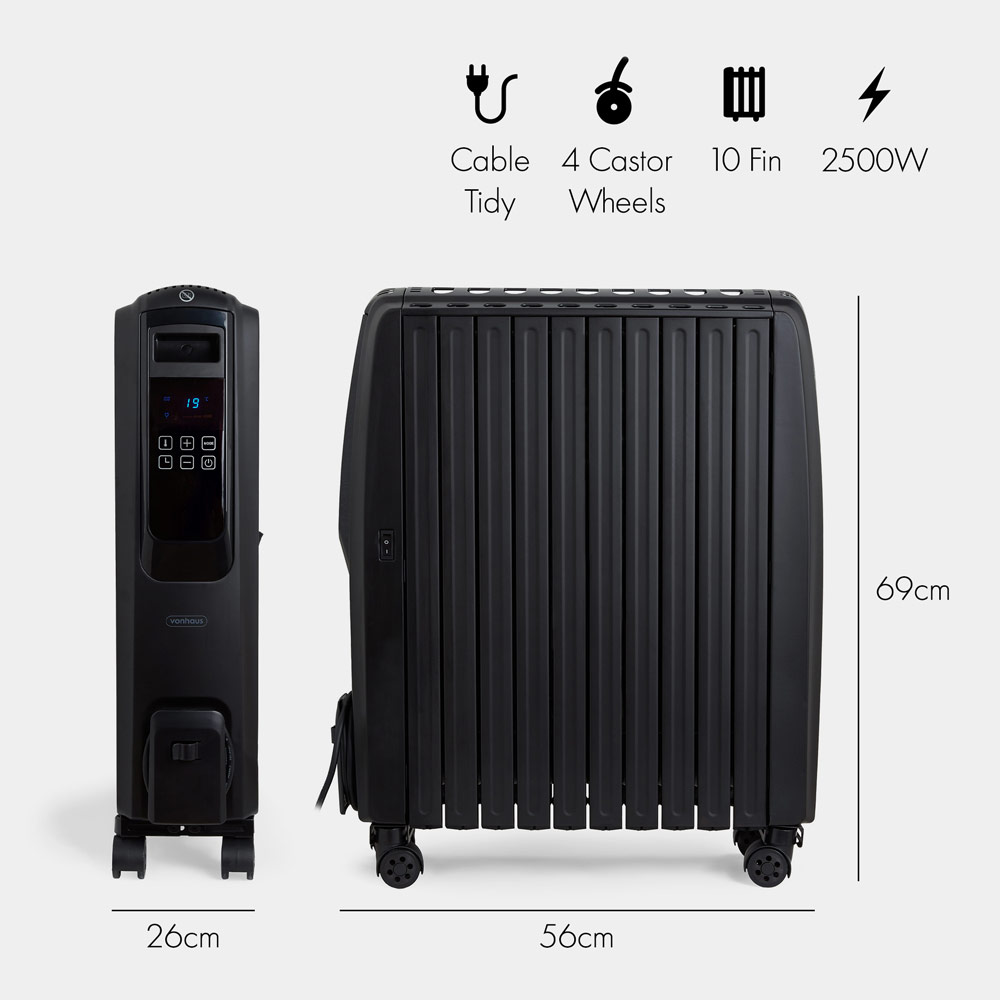 Black Oil Filled Radiator with Digital Display - 2500W
