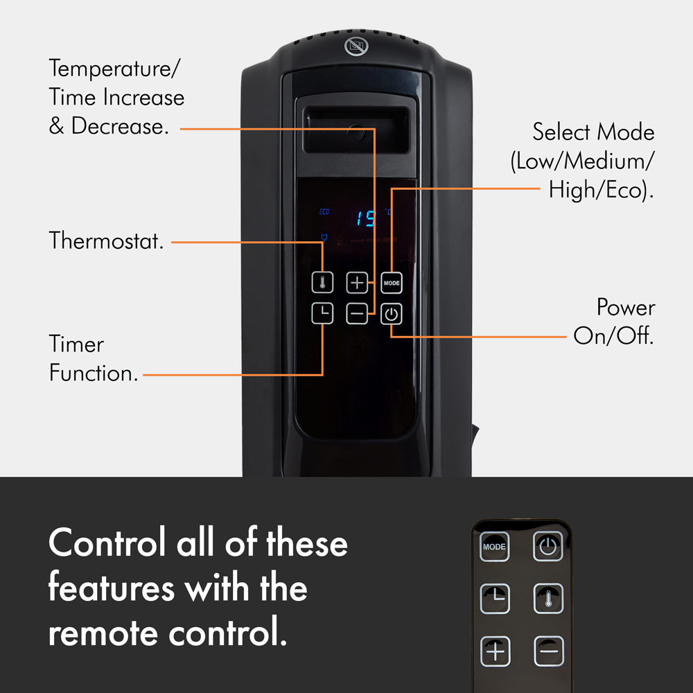 Black Oil Filled Radiator with Digital Display - 2500W