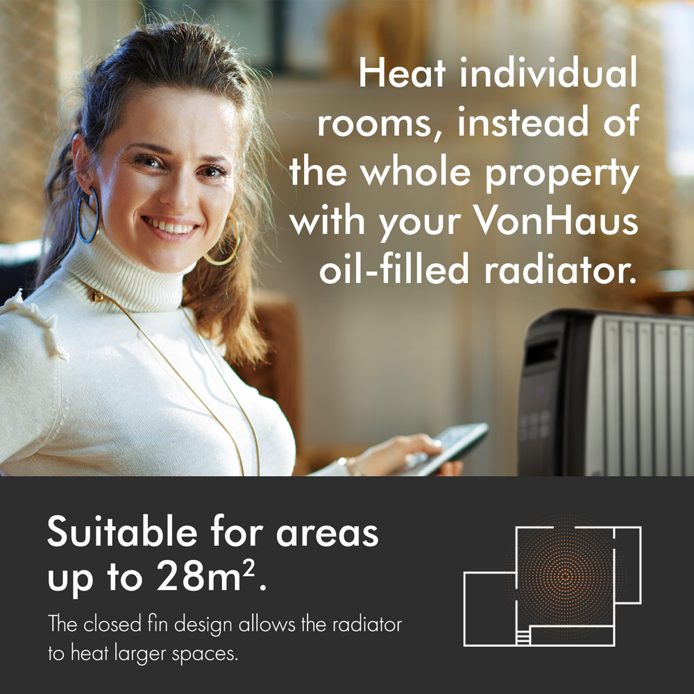 Black Oil Filled Radiator with Digital Display - 2500W