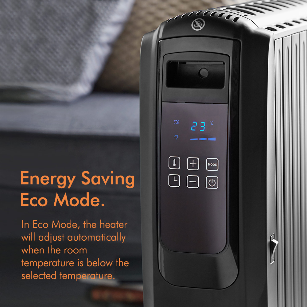 Black Oil Filled Radiator with Digital Display - 2500W