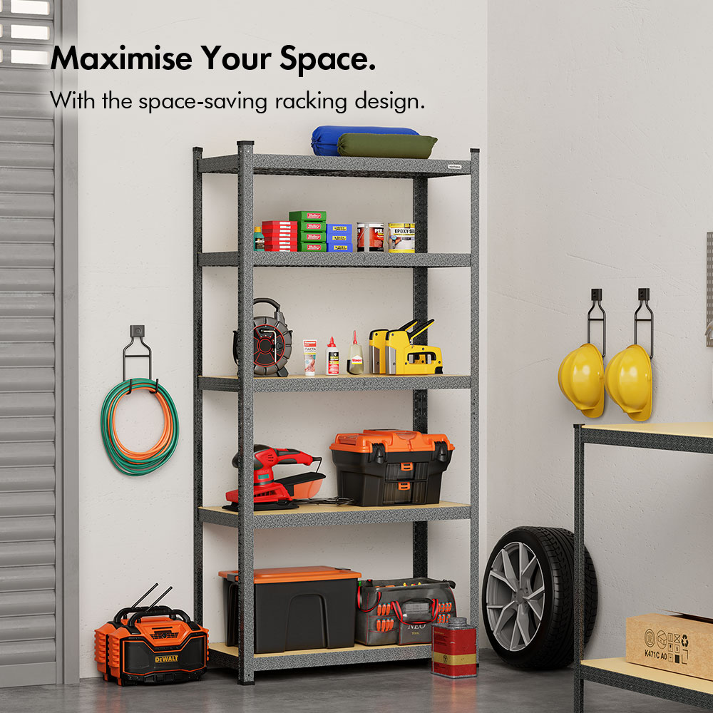 5-Tier Metal Shelving Unit  –  Grey (180 x 90 x 40cm)