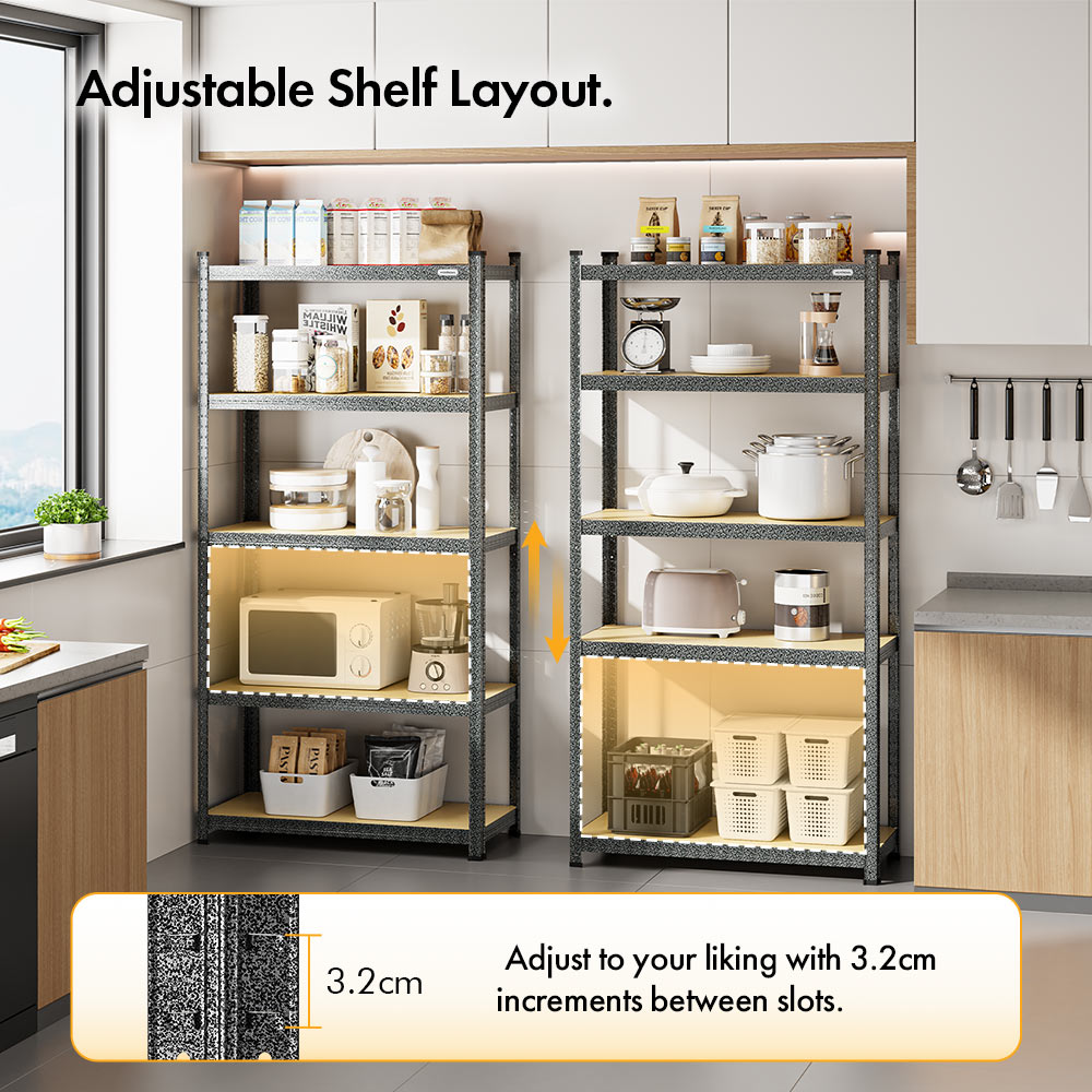 5-Tier Metal Shelving Unit  –  Grey (180 x 90 x 40cm)