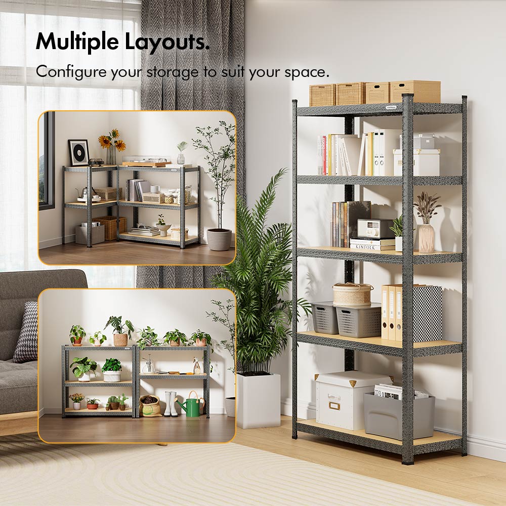 5-Tier Metal Shelving Unit x5 –  Grey (180 x 90 x 40cm)