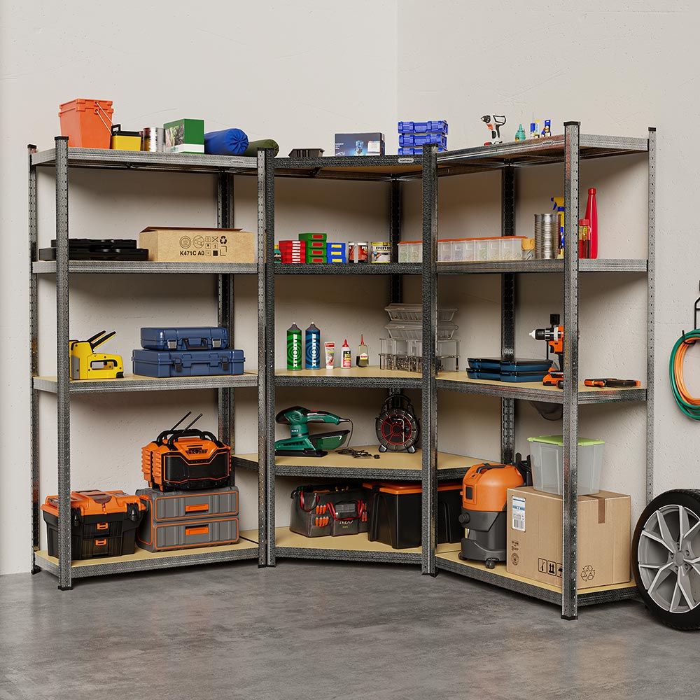5-Tier Metal Shelving Unit x5 –  Grey (180 x 90 x 40cm)