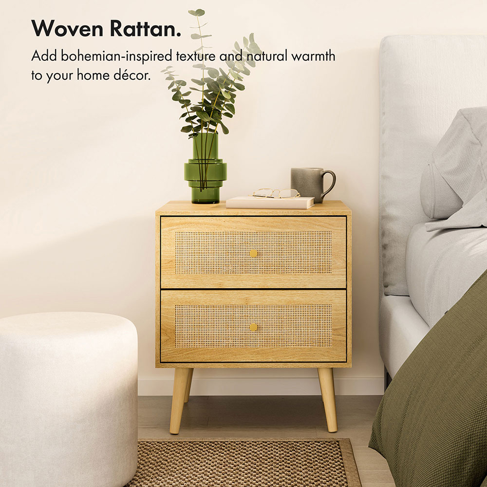 Sienna Rattan Bedside Table 2 Drawer