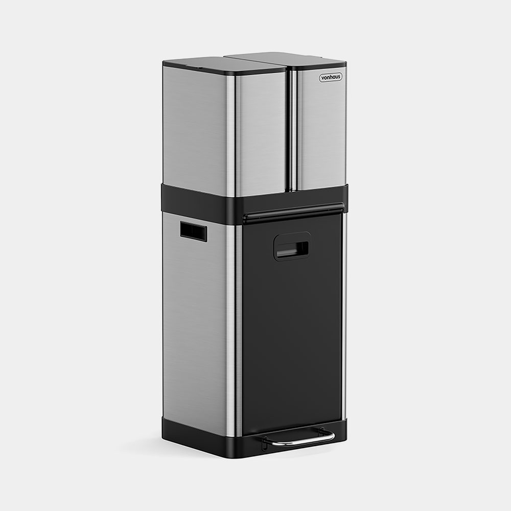 Triple Stainless Steel Recycling Bin - 32L