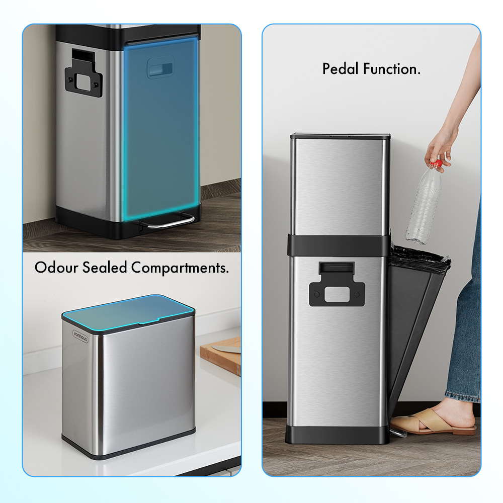 Triple Stainless Steel Recycling Bin - 32L