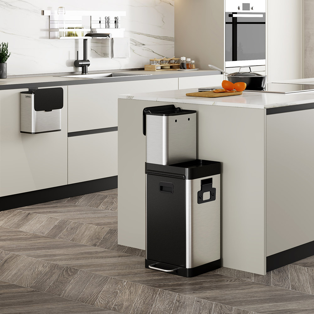 Triple Stainless Steel Recycling Bin - 32L