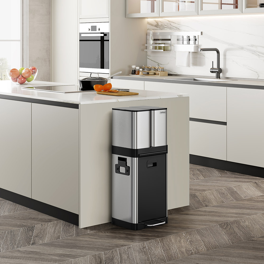 Triple Stainless Steel Recycling Bin - 32L