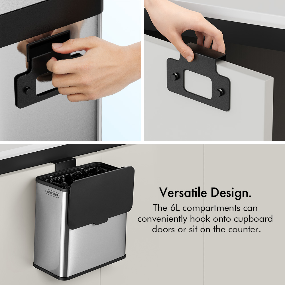 Triple Stainless Steel Recycling Bin - 32L