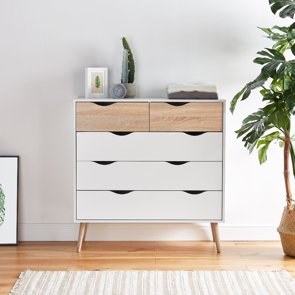 White & Oak Effect Chest Of Drawers